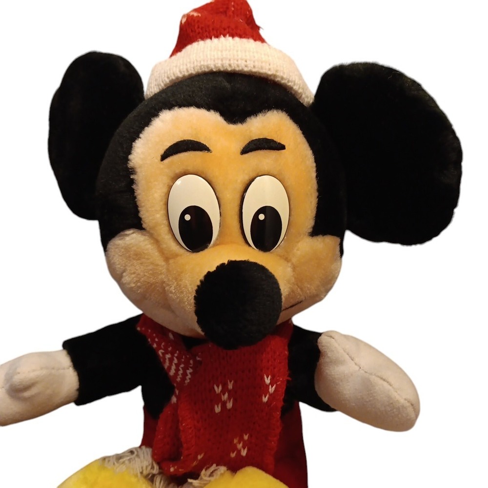 Disney Christmas Mickey Mouse Plush Santa Hat Scarf Walt Disney World Vtg 13"t - Picture 2 of 7